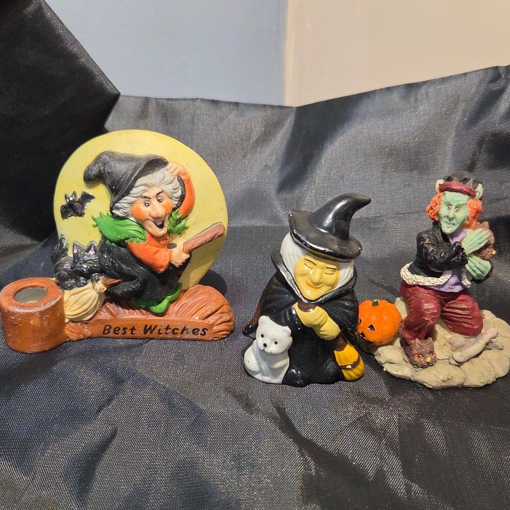 Vintage Halloween Figurines Lot of 3 - Russ Berrie, Loomco, CCI Witches & Goblin